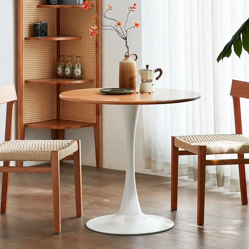 Table Basse Ronde en Bois pour Salon, Thé Circulaire, Tables Basses en Fer à Manger, Rustique, Minimaliste, Ensembles de Meubles de Jardin Mesa