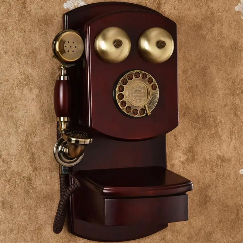 To Retro Revolve Landline Wood Vintage Fixed Telephone Wall Mounted Home Old Mechanical Bell rotary Dial Antique Phone