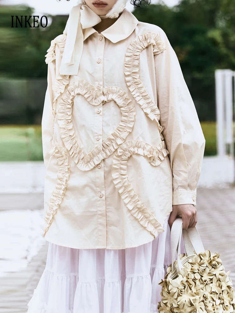 

Streetwear Solid color ruffles blouse Women 2025 New Design Long sleeve shirt Oversize Lady Spring Autumn tops Elegant 5T028