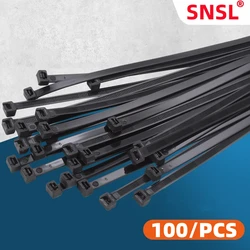 100Pcs Zelfborgende Kabelbinders 3*100/4*150/5*200 Black Plastic Flens, kabel Gespen, Rits Banden, Kabelbinders Organizer Kabel Ti