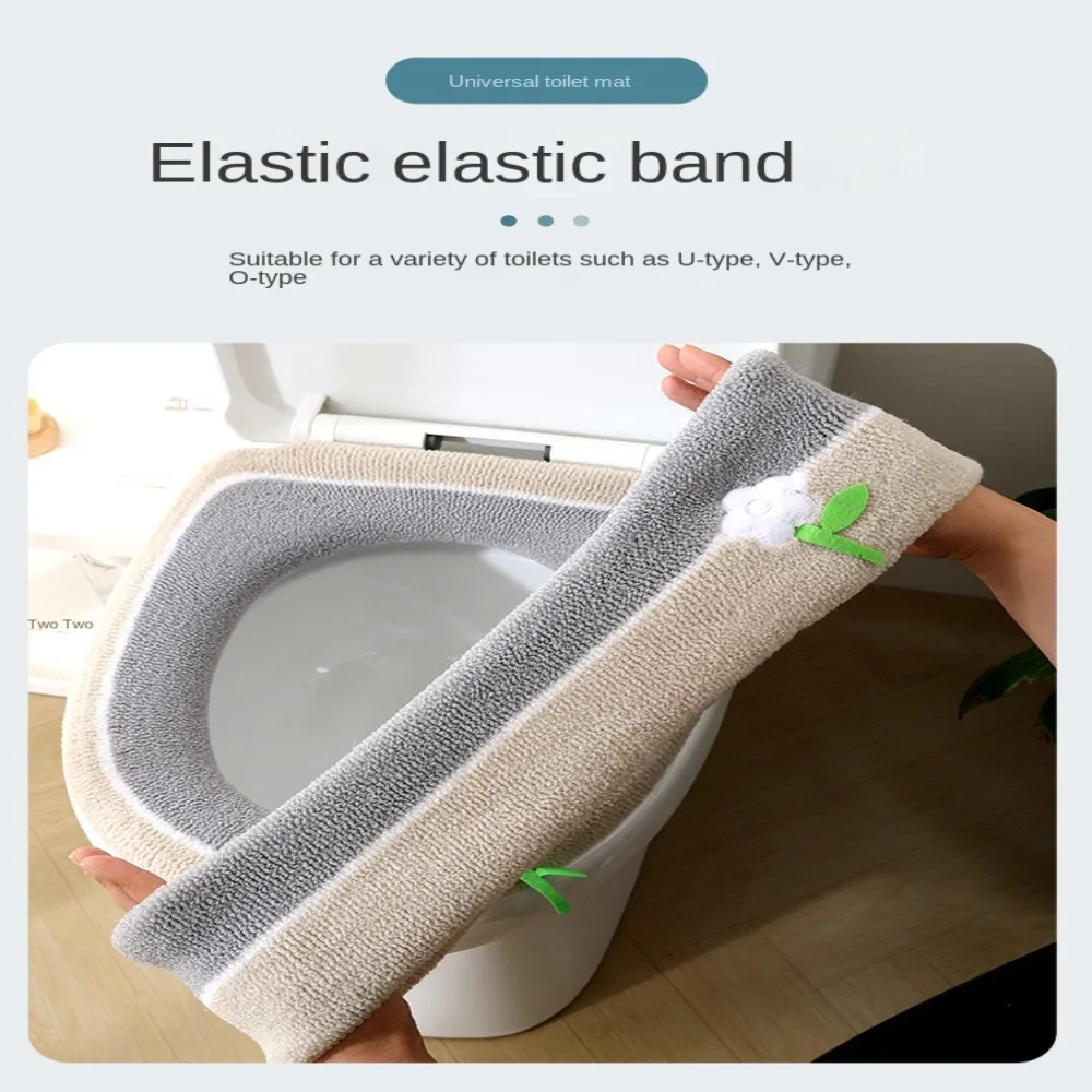 Removable Soft Toilet Seat Cover With Flip Lid Handle Universal Washable Flower WC Ring Mat Winter Warm Toilet Cover Cushion