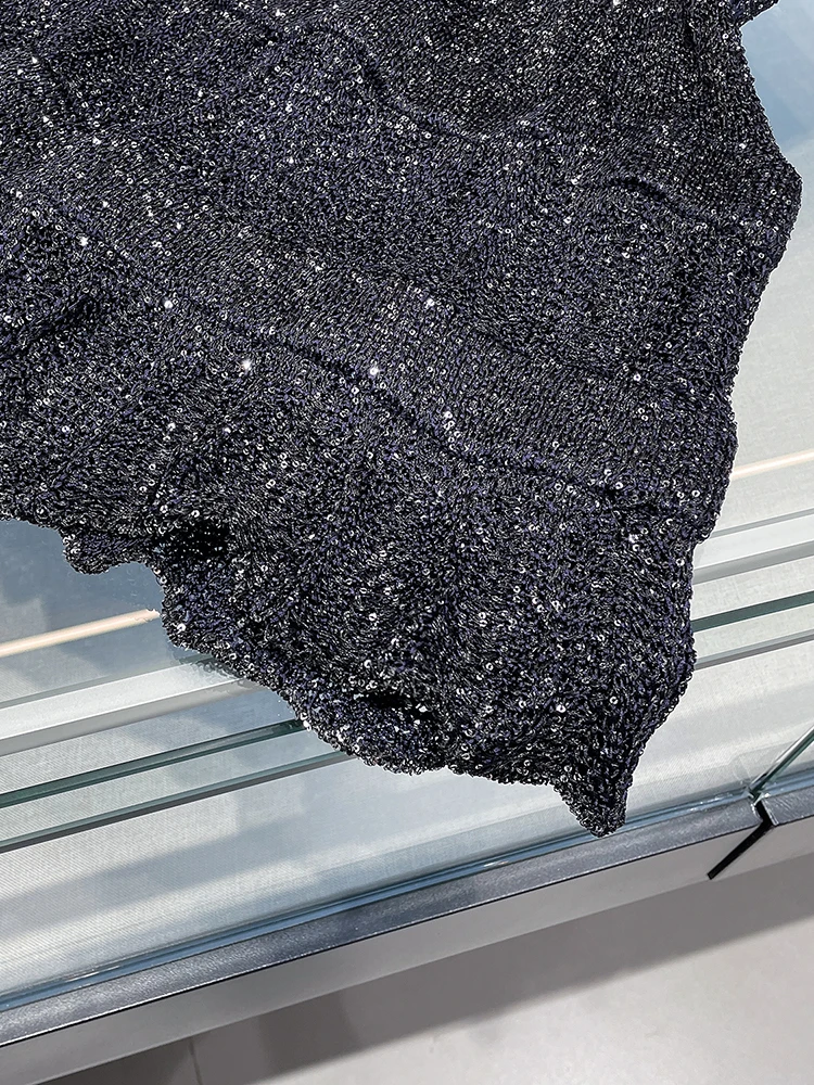 South Oil High-End Mujer Primavera Pequeña Fraance Sle Pesado Embelezado Lentejuelas Svel Tricotado Dr Fem Faion