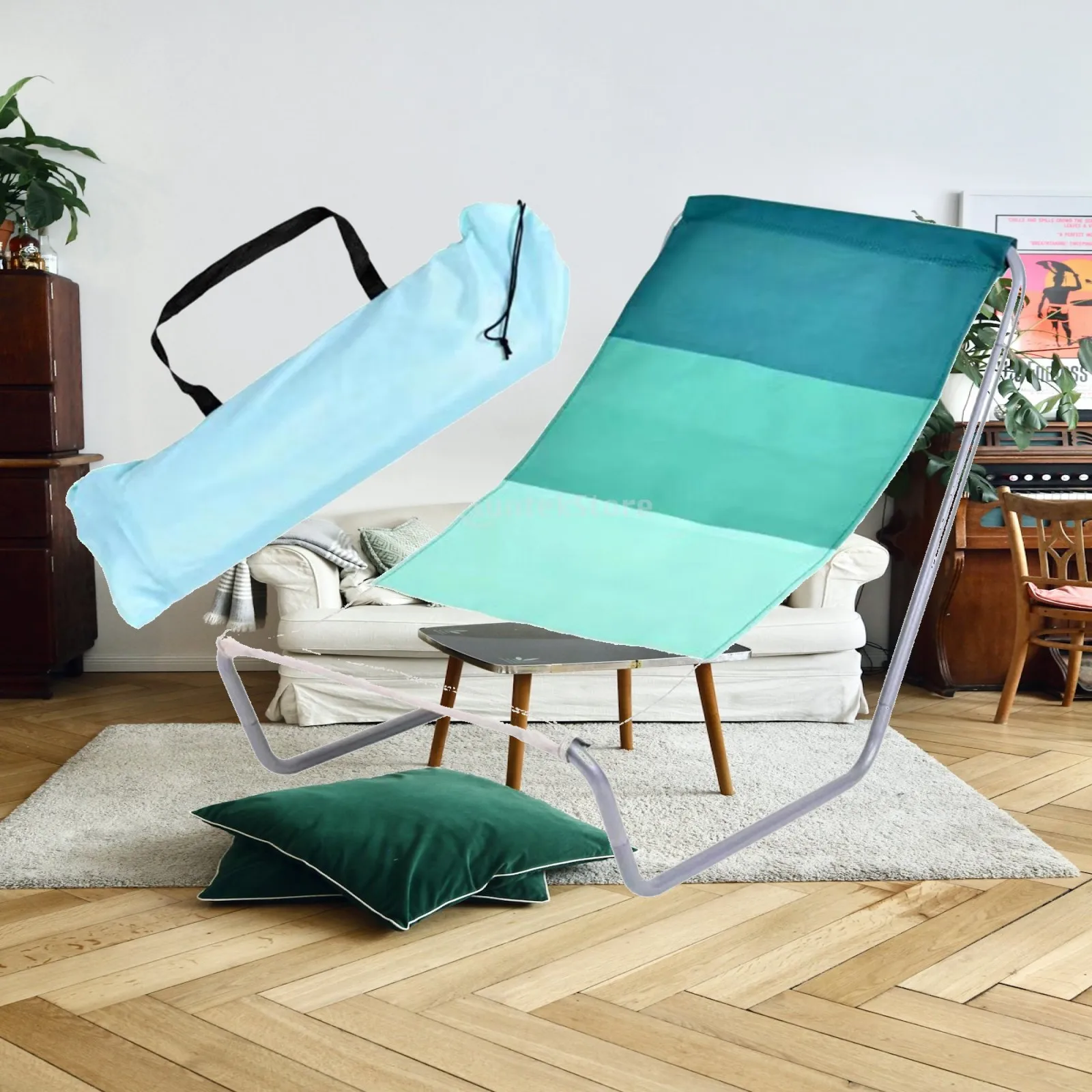 Portable Lightweight Folding Beach Chair Anti Slip Lounge Ultralight Reclining Camping Armchair with Bag for Picnic Garden