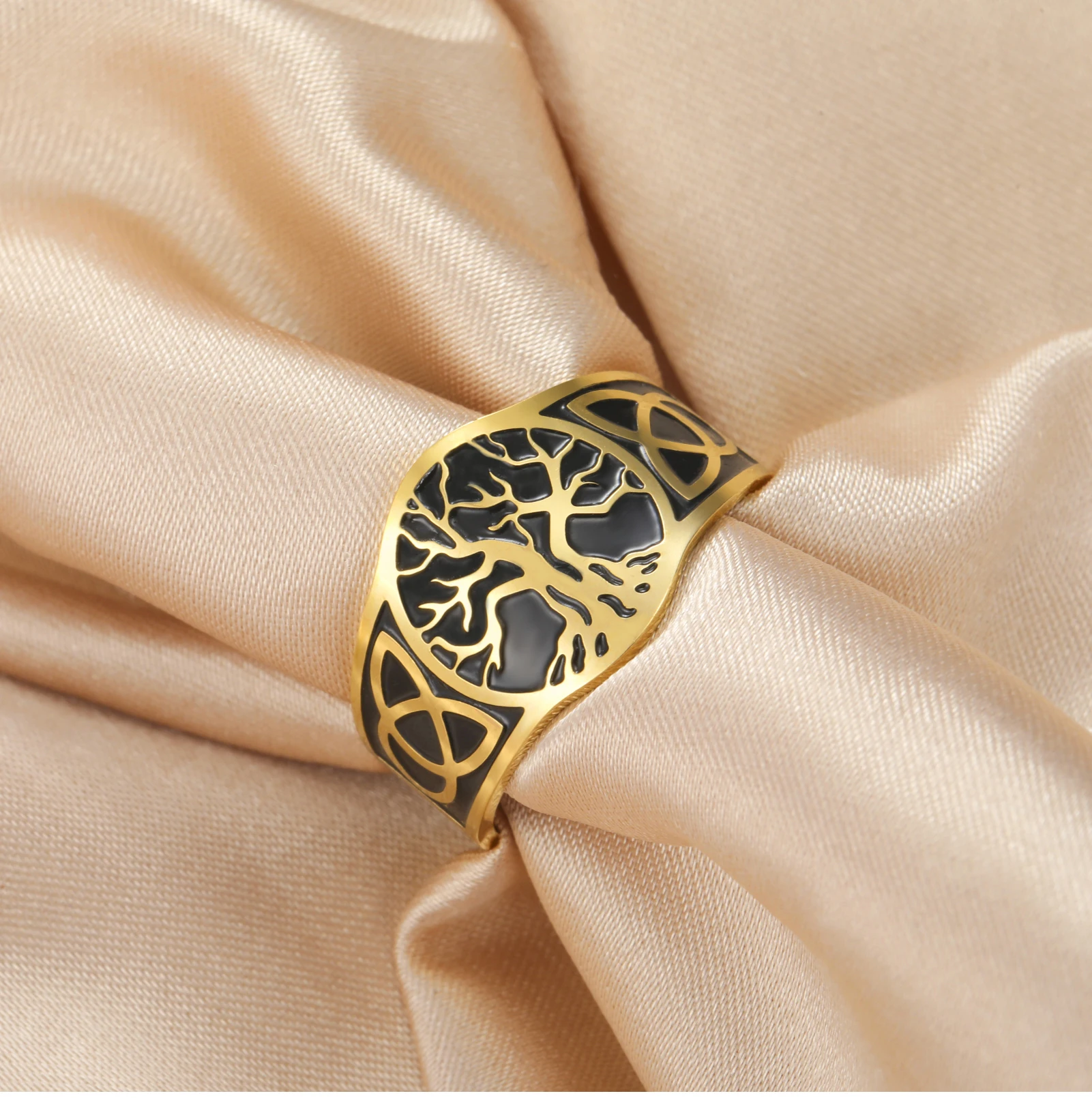 Cooltime Goldfarbener Keltischer Knoten Lebensbaum Offener Ring für Männer und Frauen Retro Edelstahl Nordischer Stil Amulett Schmuck 2026 Geschenk – Detail 15
