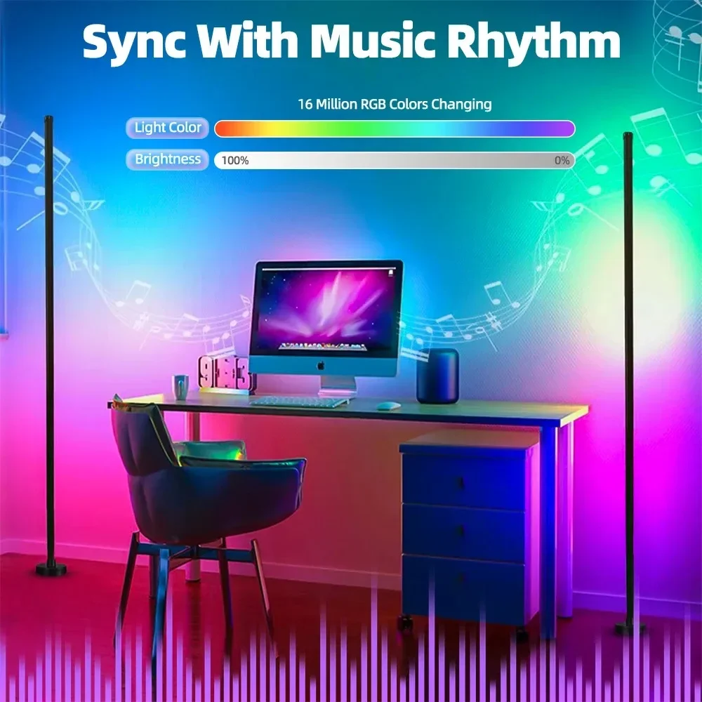 ledフロアスタンドランプ-rgbic雰囲気照明-音楽同期コーナー照明-寝室-リビングルーム-背景照明-アプリ制御