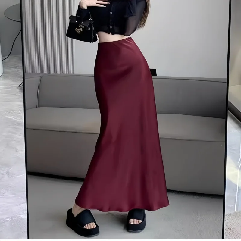 Elegant Women Fish Tail Half Skirt Korean Style High Waist Slimming Mini Skirt Fashion Temperament Solid Color Mid-Long Dress
