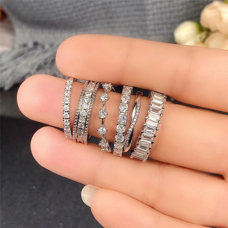 Dainty Stacking Rings for Women Korean Fashion Cubic Zirconia White Gold Color Female Jewelry Trend 2024 Dropship Supply KCR082