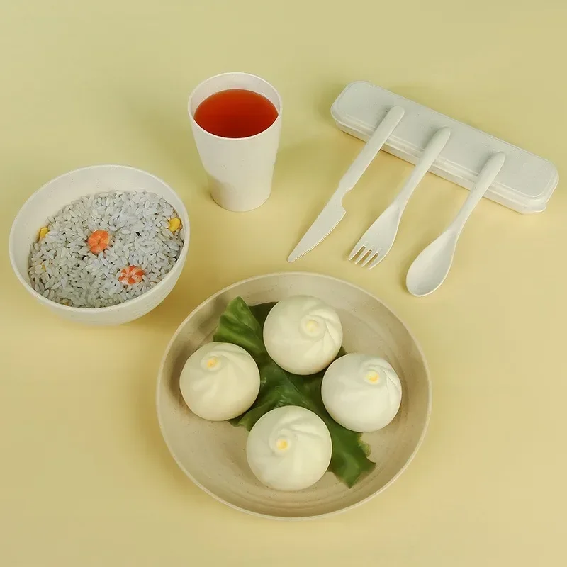 6Pcs Tableware Set Wheat Straw Cutlery Eco Friendly Dinnerware Set Unbreakable Tableware Dishes Camping Set Of Dishes Dinnerware