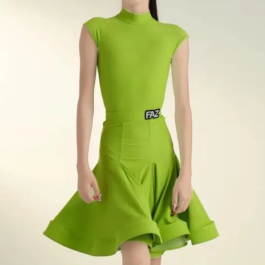 

Summer Children's Latin Dance competition dress Code Girls' Professional standard sleeveless shoulder dress and dance skirt