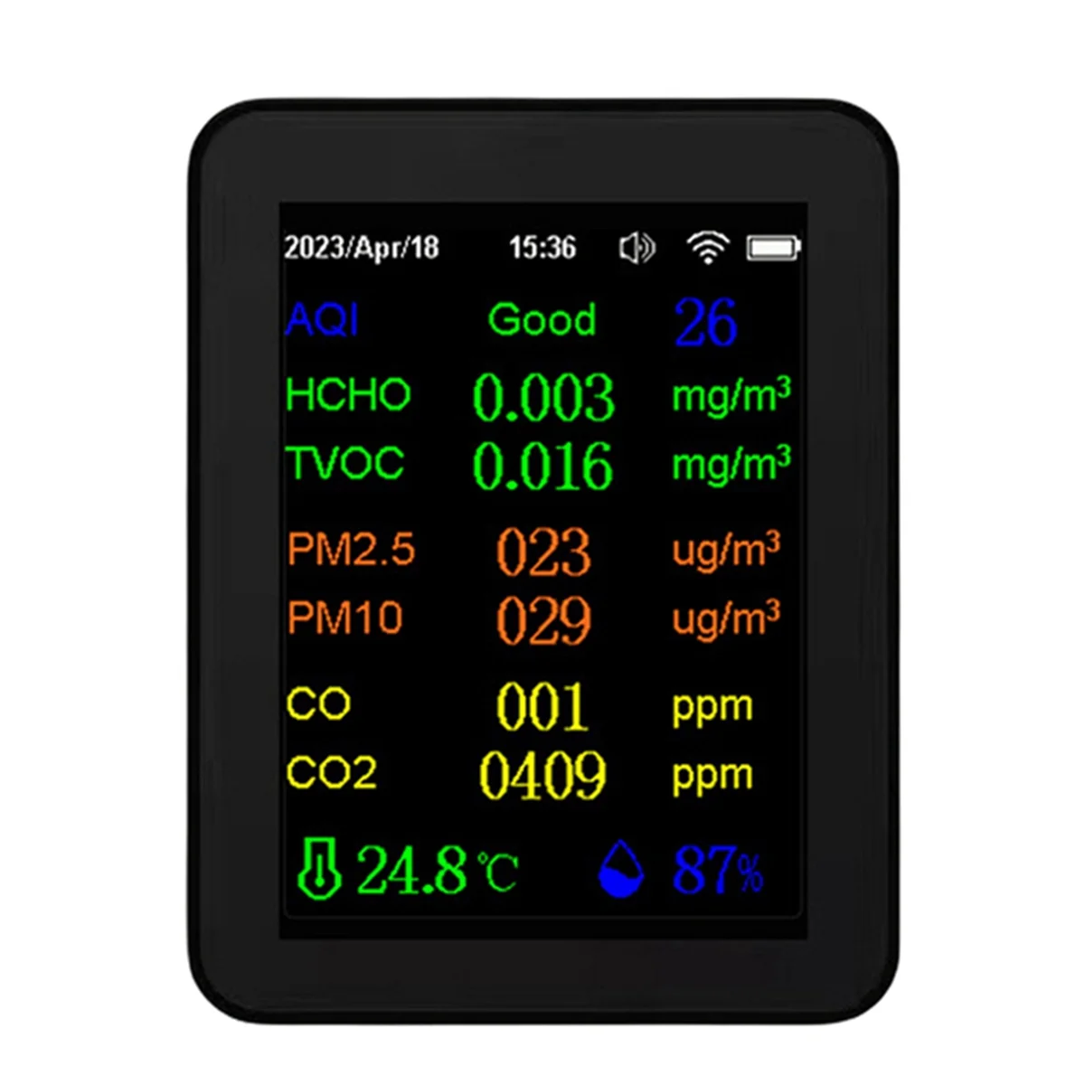 

12 in 1 Air Quality Monitor CO2 Monitor with Time/ Date Display WIFI PM2.5 PM10 CO CO2 TVOC HCHO AQI Tester,Black