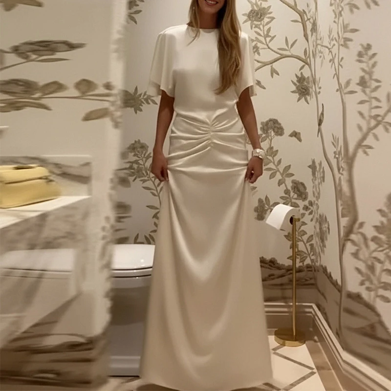 

Новая женская одежда весна 2026: элегантное приталенное однотонное длинное платье во французском стиле для европейского и американского рынков