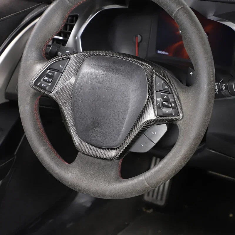 1Pcs Real Carbon Fiber For 2014-2019 Chevrolet Corvette C7 Z06 Car Styling Steering Wheel Decorative Frame Interior Accessories
