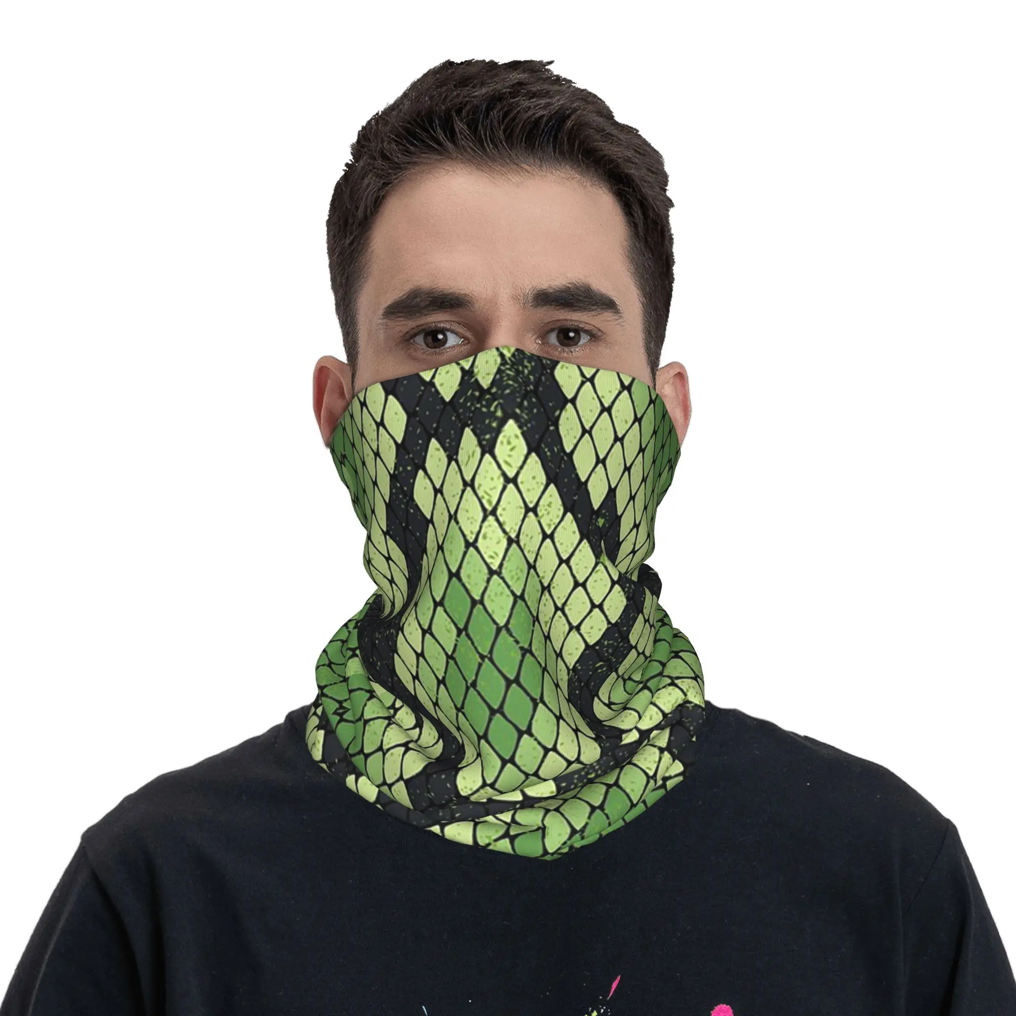 Going Green Snake skin Print Bandana Neck Cover Printed Magic Scarf Multifunction Balaclava Riding For Men Women Adult