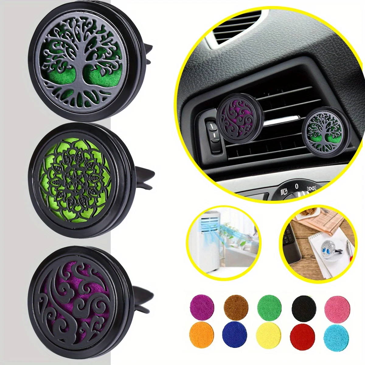 Car Diffusers, 1 PC Car Air Vent Diffuser Clip (Does Not Include Fragrance) with 10 PCS Pads, Car AC Vent Interior