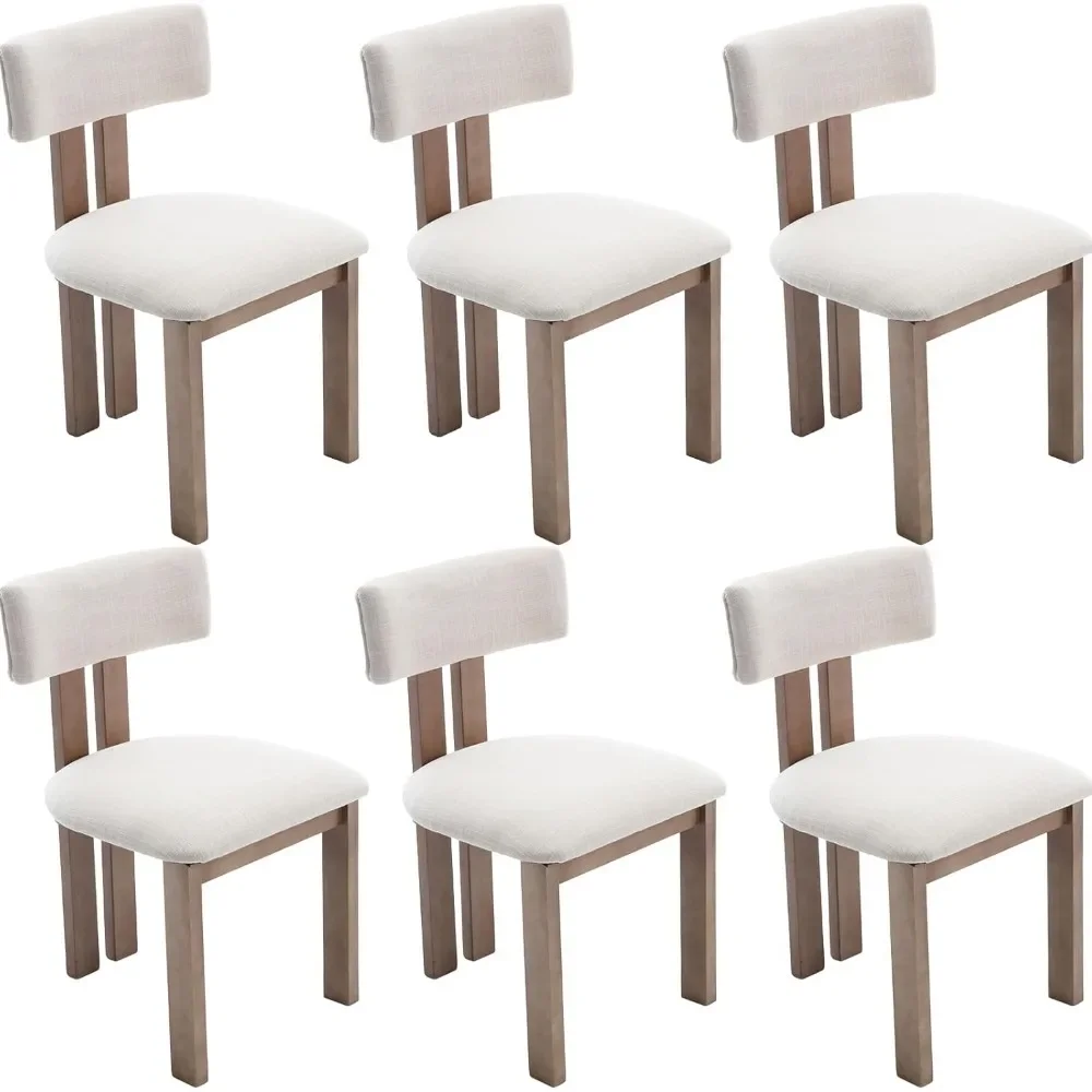 

Dining Chair Set of 6 with Sturdy Wood Legs for Family Diner, Curved Backrest Armless Chairs, Fabric Upholstered Dining Chair