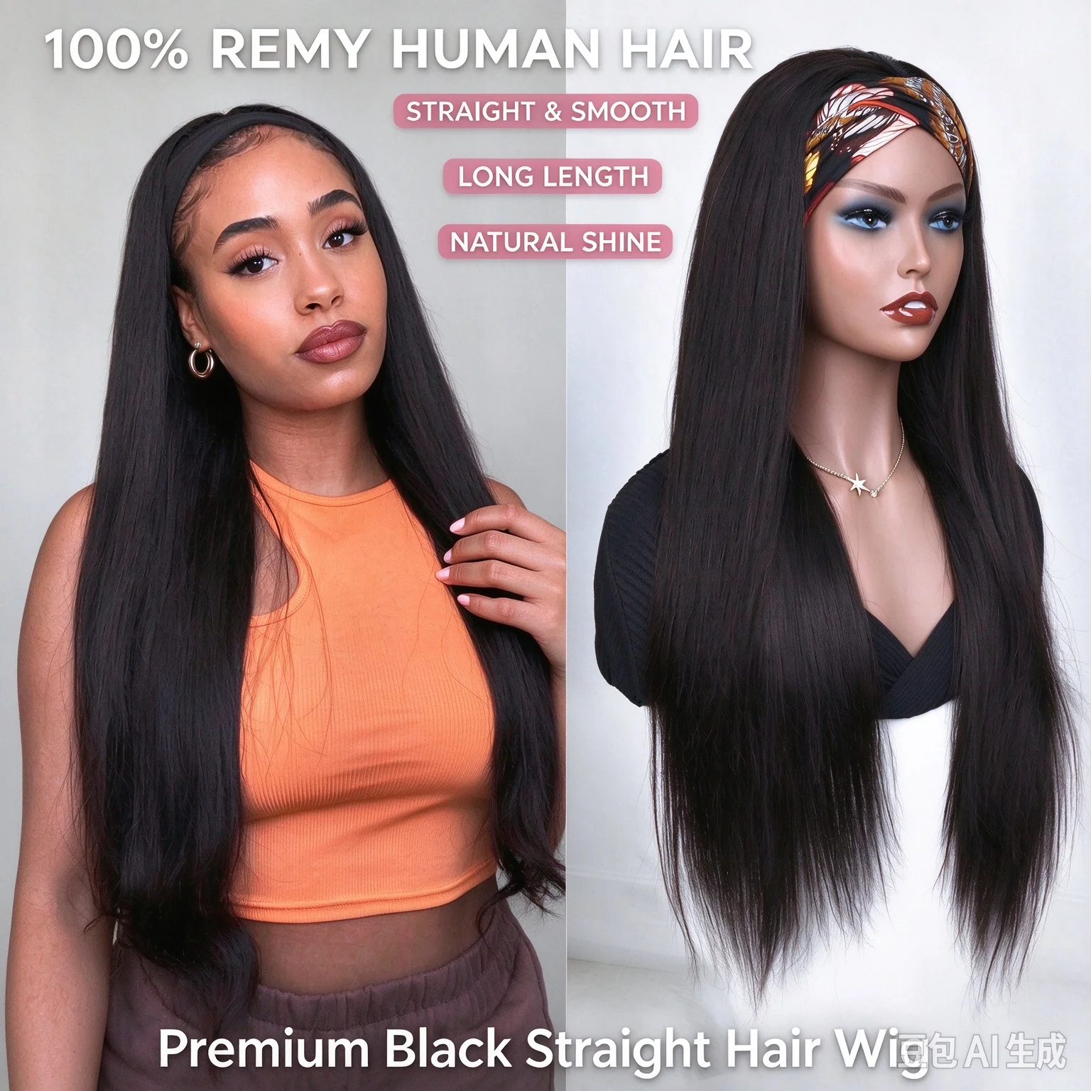 Headband Wigs Brazilian Human Hair Long Headband Wigs for Women Easy Put On and Go Wigs Short Straight Wigs Machine Made Wig