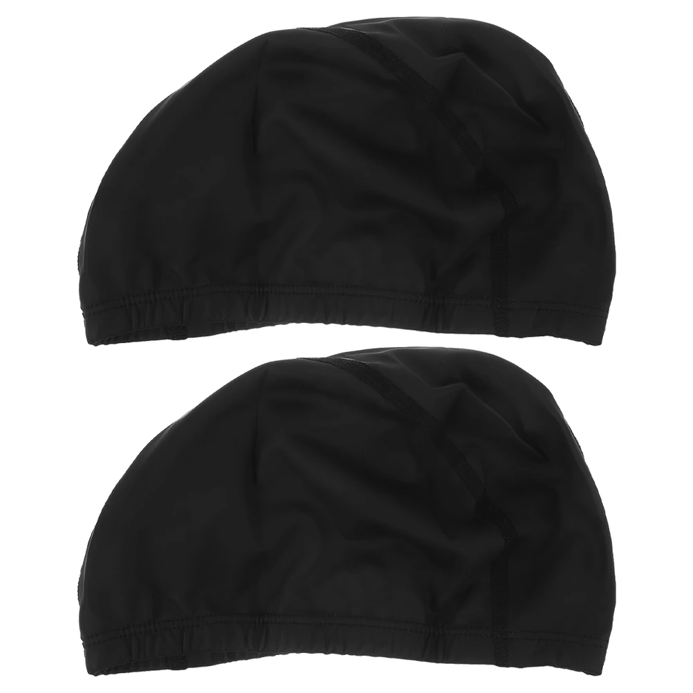 

2pcs Waterproof Swim Cap Comfortable PU Material Adult Cloth Swimming Hat for Women Black Large Size Easy to Wear