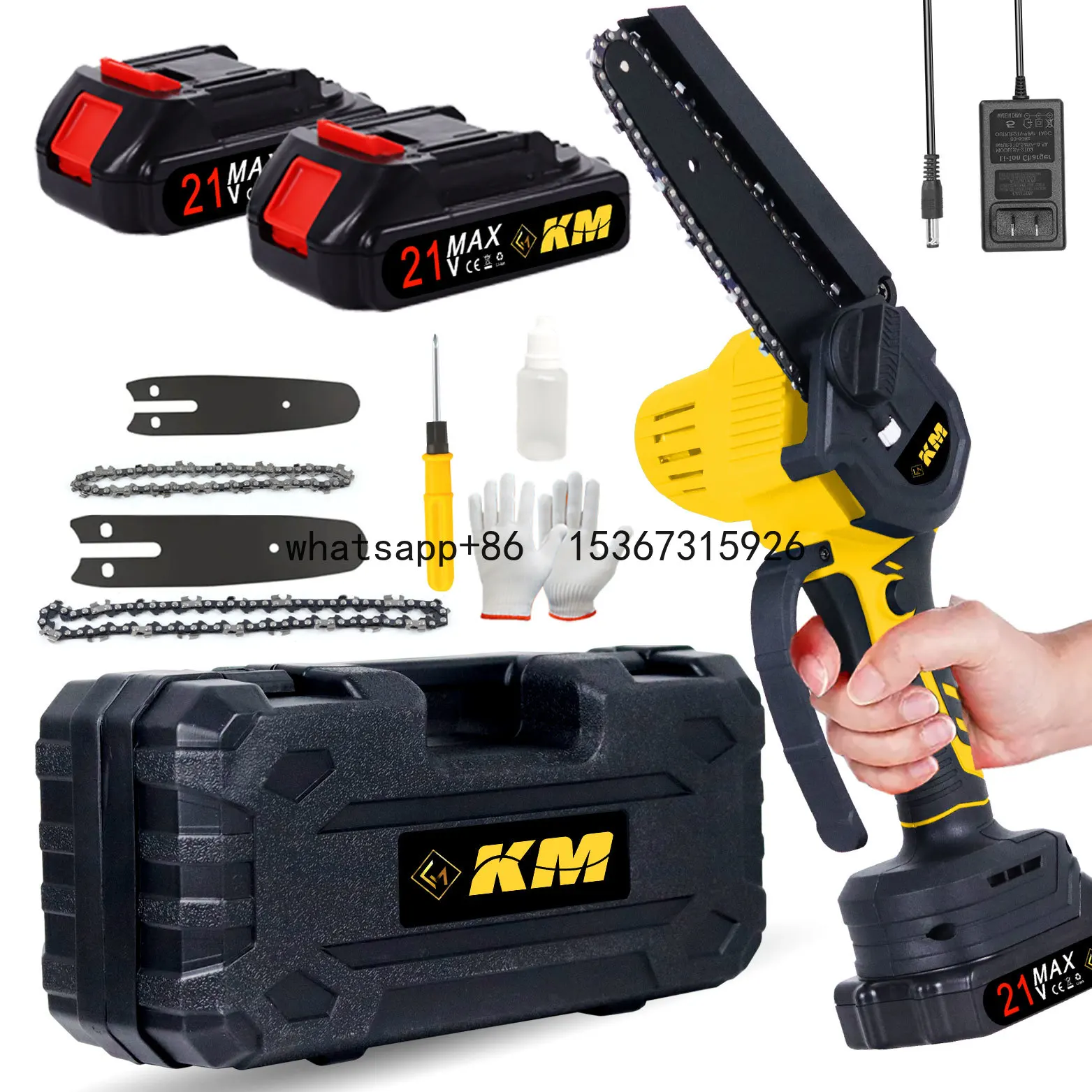 

KM New Arrival 21V Lithium Battery Electric ChainSaw Cordless Hand Power Chain Saw For Garden