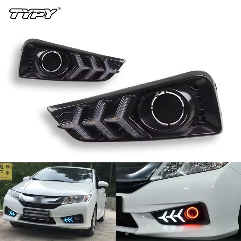 

TYPY 2Pcs LED Car DRL For Honda City 2015 2016 2017 Front Bumper White Blue DRL Daytime Light With Amber Turn Signal indicator L