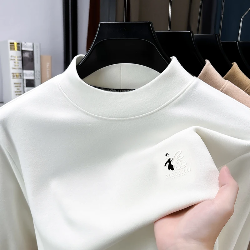 

Designer Original Men's Fleece-Lined Thickened Mock Neck Sweatshirt Warm Soft Anti Pilling Long Sleeve Autumn Winter Men's Wear