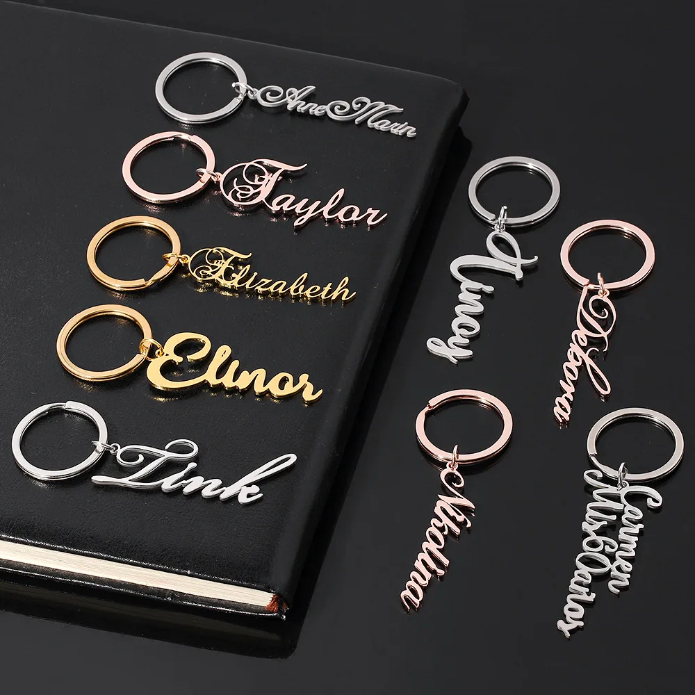 Personalized Custom Name Stainless Steel Keychain for Women Fashion Customized Nameplate Key Chains Jewelry Wholesale Keyring