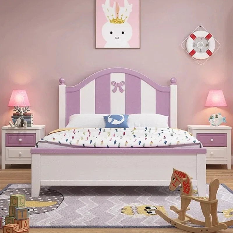 Pink bow children's bed solid wood girl princess bed 1.2 meters 1.5 girls solid wood single
