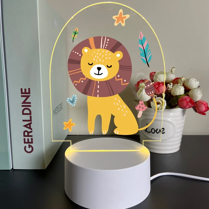 Lampu Led 3d harimau cantik untuk anak, lampu malam hewan rubah kartun hadiah Natal