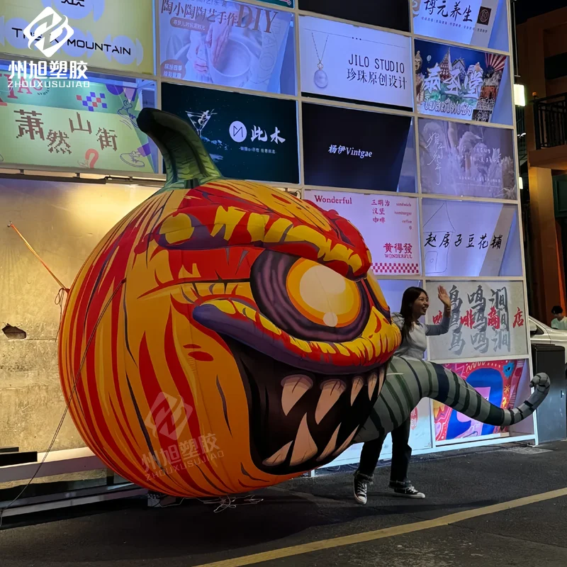 

Giant Tall Scary Inflatable Pumpkin With Ferocious Face And Tongue Large Halloween Pumpkin Head Decorations with LED Light