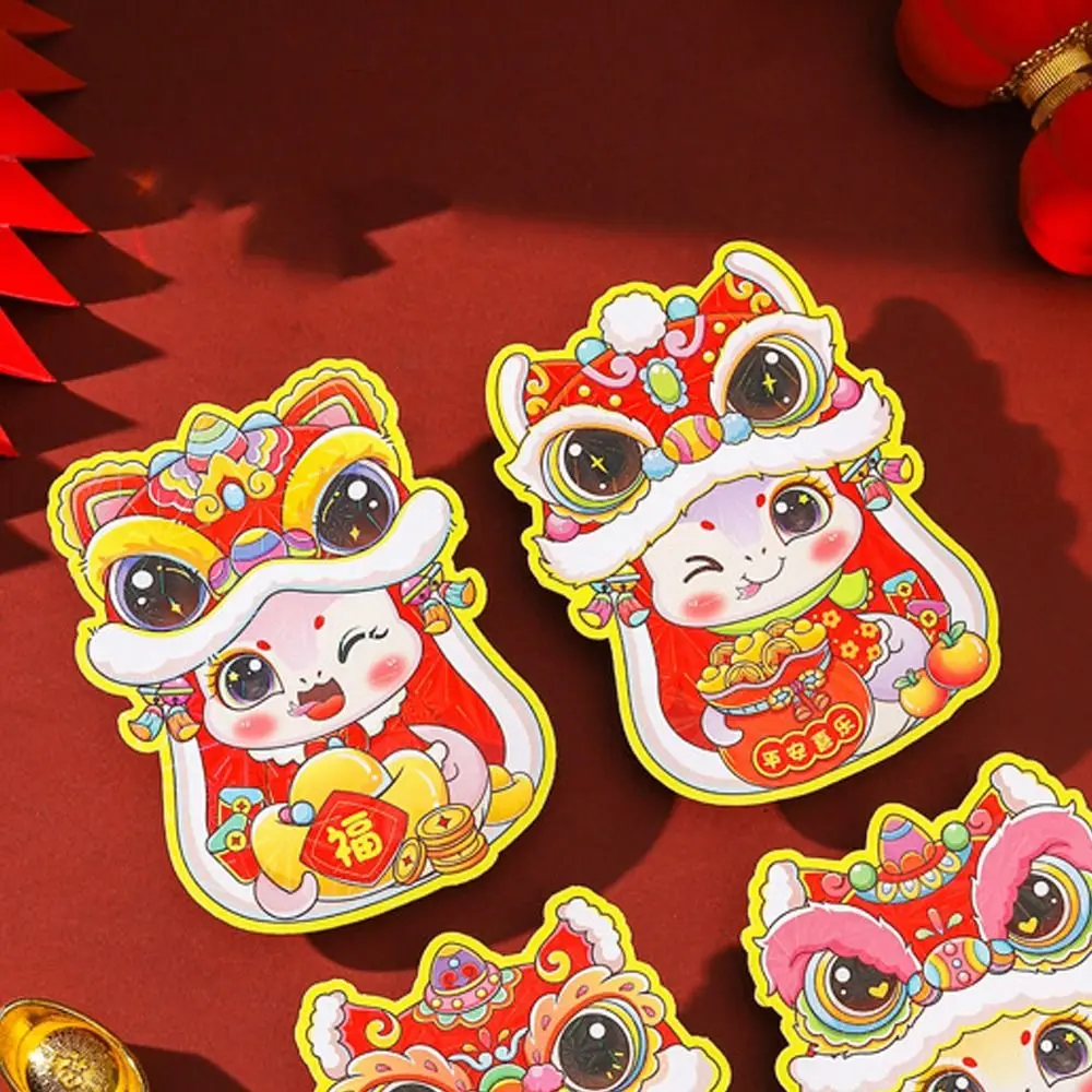 6pcs Laser 2025 Snake Year Red Envelopes Cartoon Blessing Lucky Money Bag Traditional Hongbao Chinese New Year Red Pocket