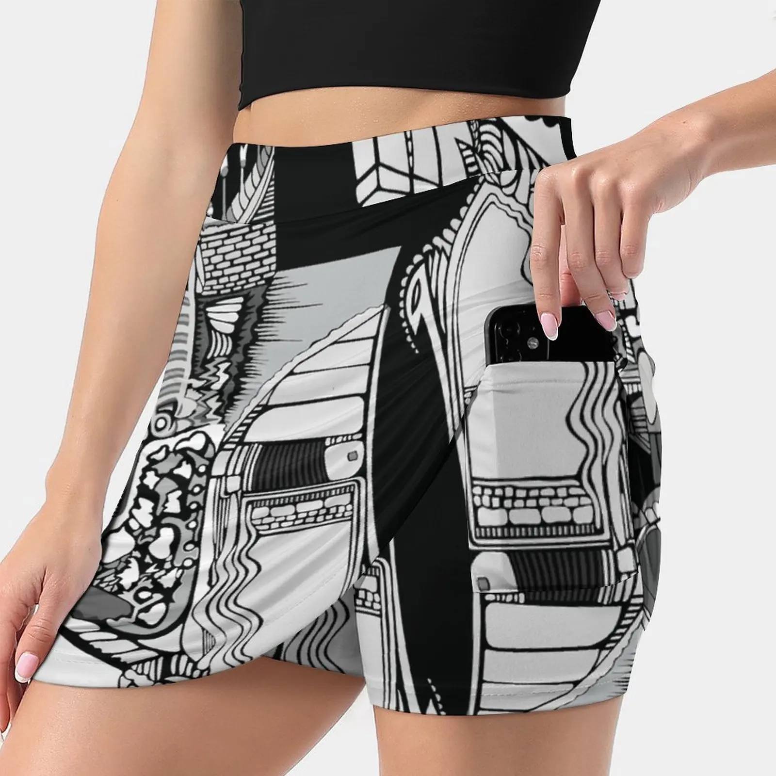 Black And White Surreal Drawing Detailed Zs002 Women's skirt Mini Skirts A Line Skirt With Hide Pocket Detailed Drawing Digital