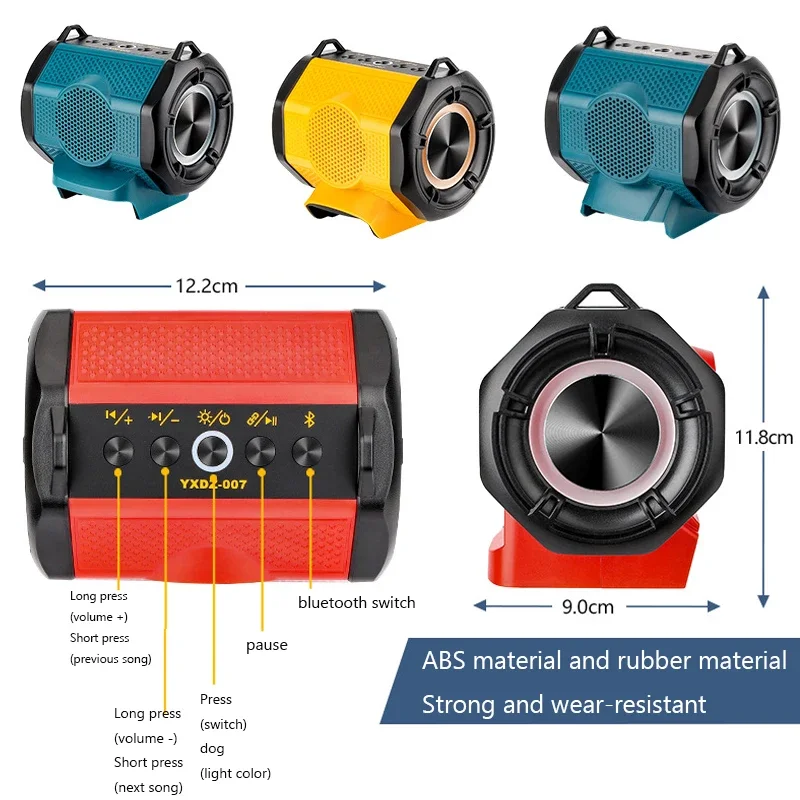 For Makita/Dewalt/Milwaukee/Bosch 18V 20V Li-ion Battery Outdoor Portable Wireless Bluetooth Speaker Bicycle rading Speaker