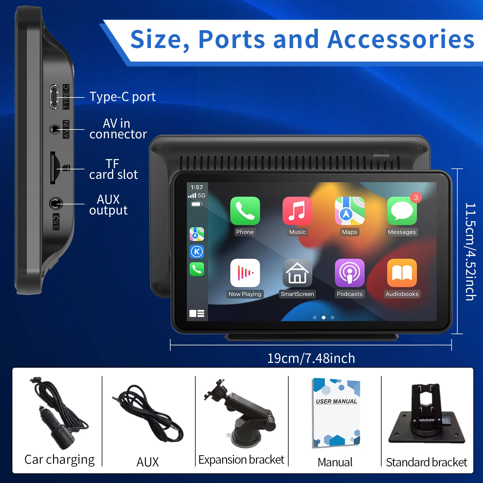 Portable Newest Wireless Apple CarPlay and Android Auto Screen for Car, 7" HD Touch Screen Car Stereo with Mirror Link image 2