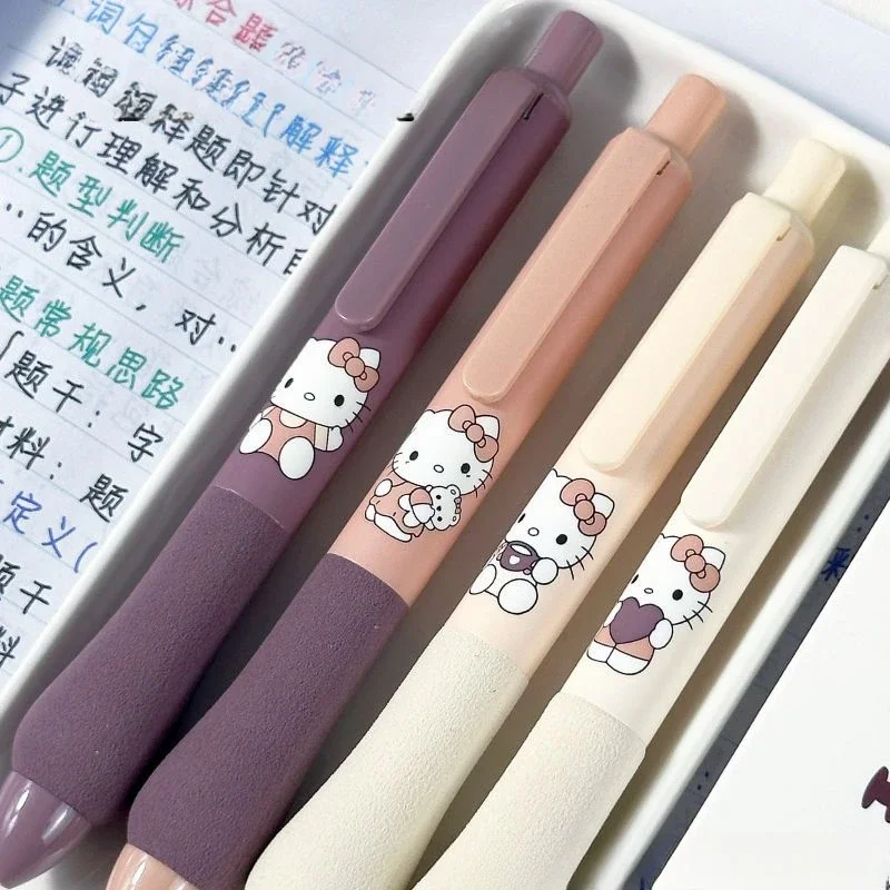 4 pz/set Sanrio Kawaii Hello Kitty Push Pen 0.5mm Inchiostro Nero Penna A Sfera Gel Coreano Simpatico Cartone Animato Penna A Sfera Materiale Scolastico