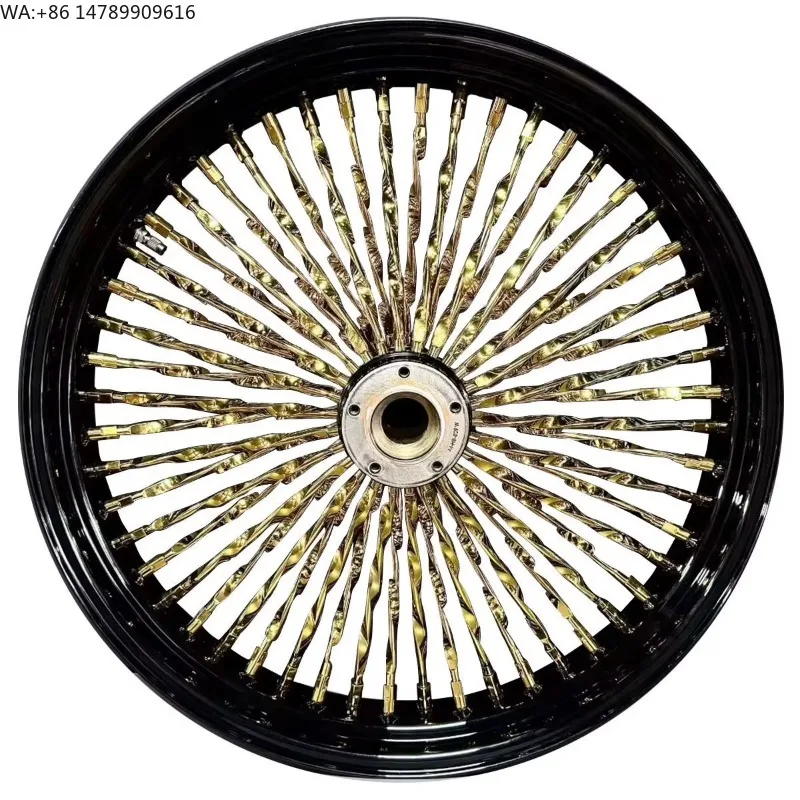 New Motorcycle Wheel Front/Rear Rim Steel Wire Black Golden Fat Spoke for Touring 2009+ Street Glide Road Glide Road King