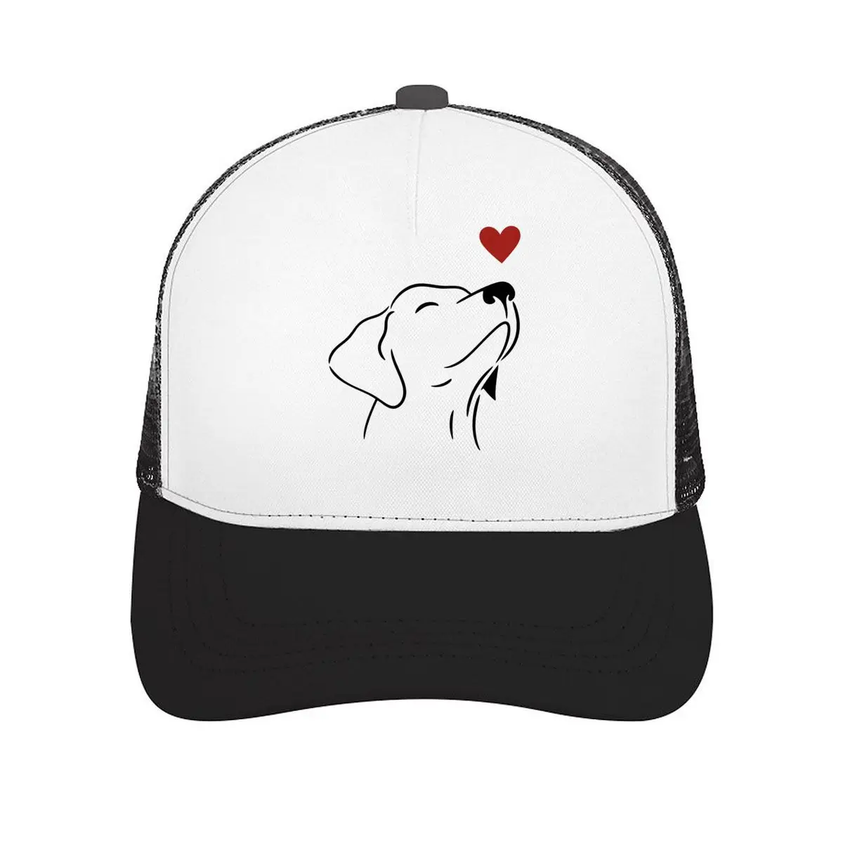 Lovely Dog Red Heart Minimal Line Art Design Mesh Baseball Cap Casual Hat For Womens Unisex Female