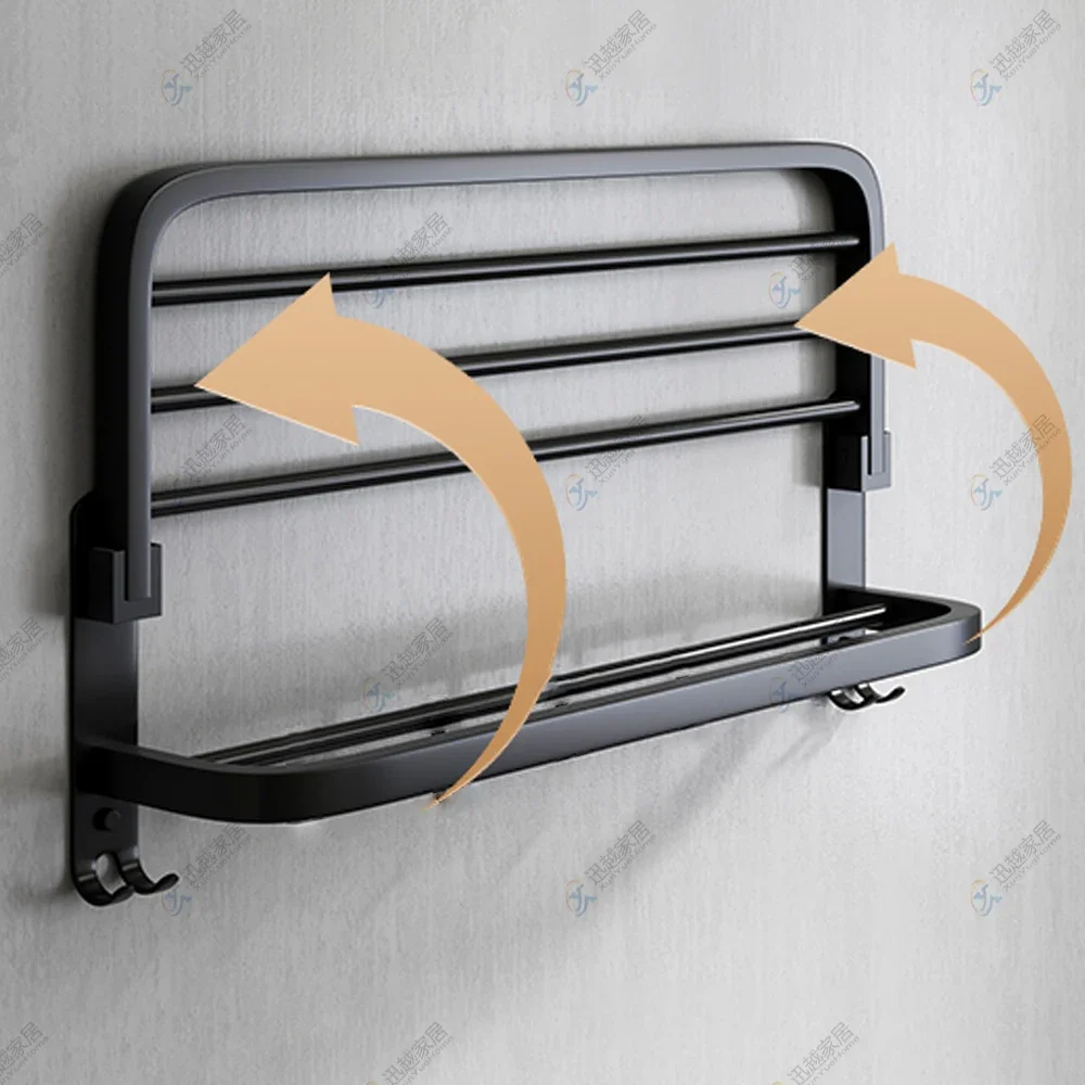 Stainless Steel Hand Towel Holder Rack Fold Wall Coat Hanger With Hook Black Shower Colthes Storage Shelf Bathroom Accessories