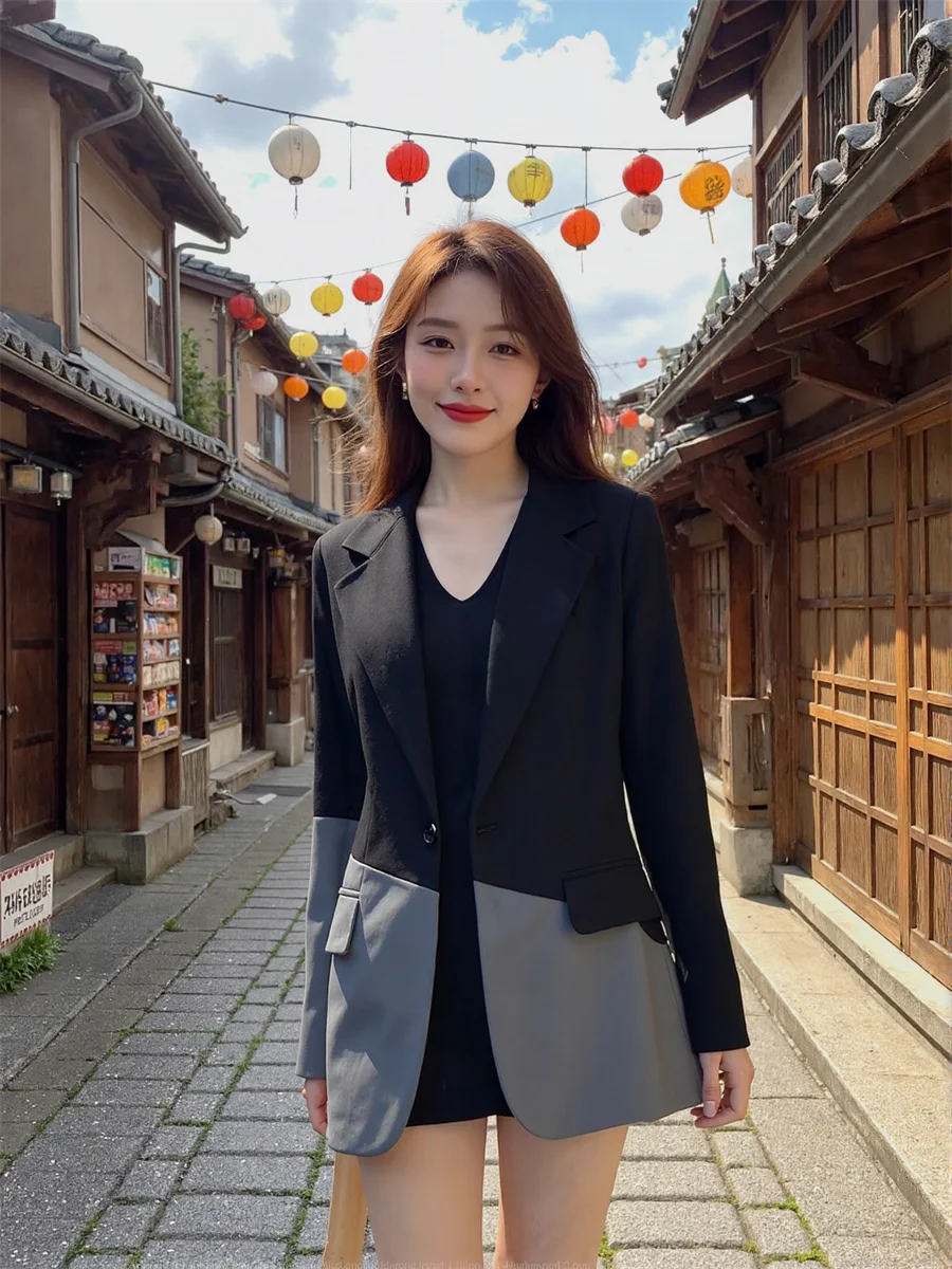 

Лоскутные свободные пиджаки с надрезом для женщин, одежда 2024, женская одежда с ленивым V-образным воротником, чувствительность, складная звезда, диагональные шипованные поездки на работу