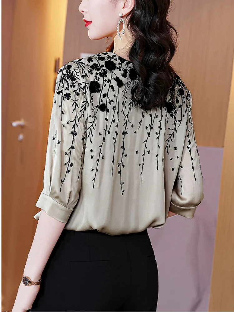 Fashion Summer Print Women Blouse Half Sleeve Loose Shirts Spring Office Lady Elegant Tops 19180