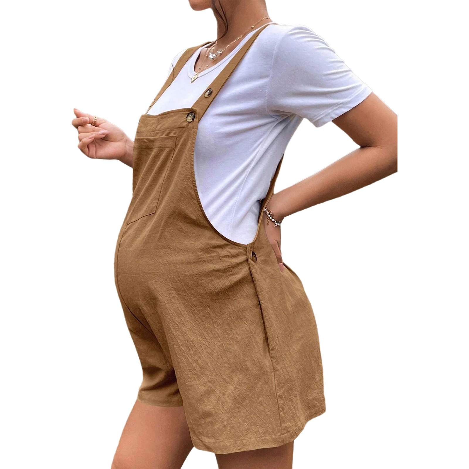 

Maternity Overalls Pregnant Women Summer Casual Romper with Pockets Shorts Sleeveless Adjustable Loose Pregnancy Jumpsuit