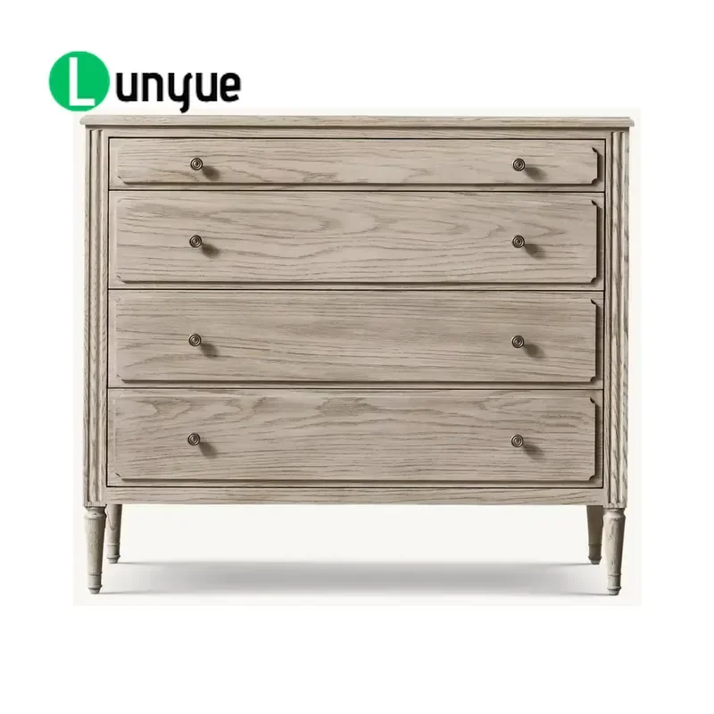 Vintage French Style Solid Wood Four Drawer Wardrobe Weathered Oak Dresser Bedroom Storage Locker