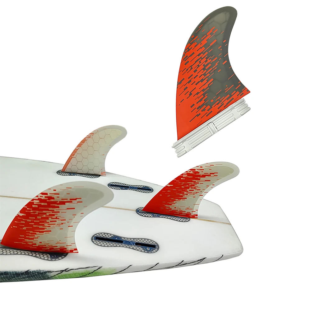 

3pcs/set White/Gray With Red Surfboard Fin UPSURF FCS 2 Medium/Large Surfing Fin Double Tabs 2 Fiberglass Honeycomb Funboard Fin