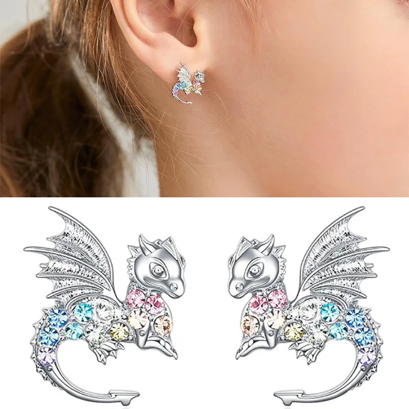 Cat Dinosaur Dragon Horse Stud Earrings for Women Fine Animal Monkey Cow Wolf Sloth Fox LLama Earrings Gifts Jewelry for Girls