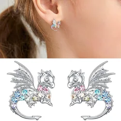 Cat Dinosaur Dragon Horse Stud Earrings for Women Fine Animal Monkey Cow Wolf Sloth Fox LLama Earrings Gifts Jewelry for Girls