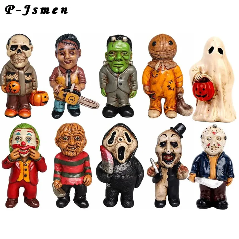 

Horror Movie Garden Gnomes Kill Set Nightmare Murderers Michael Myers Freddy Halloween Zombie Resin Figurines Outdoor Lawn Decor