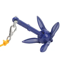 Marine Anchor Blue Aluminium Foldable Boat Kayak Anchor with Yellow Rope for Fishermen