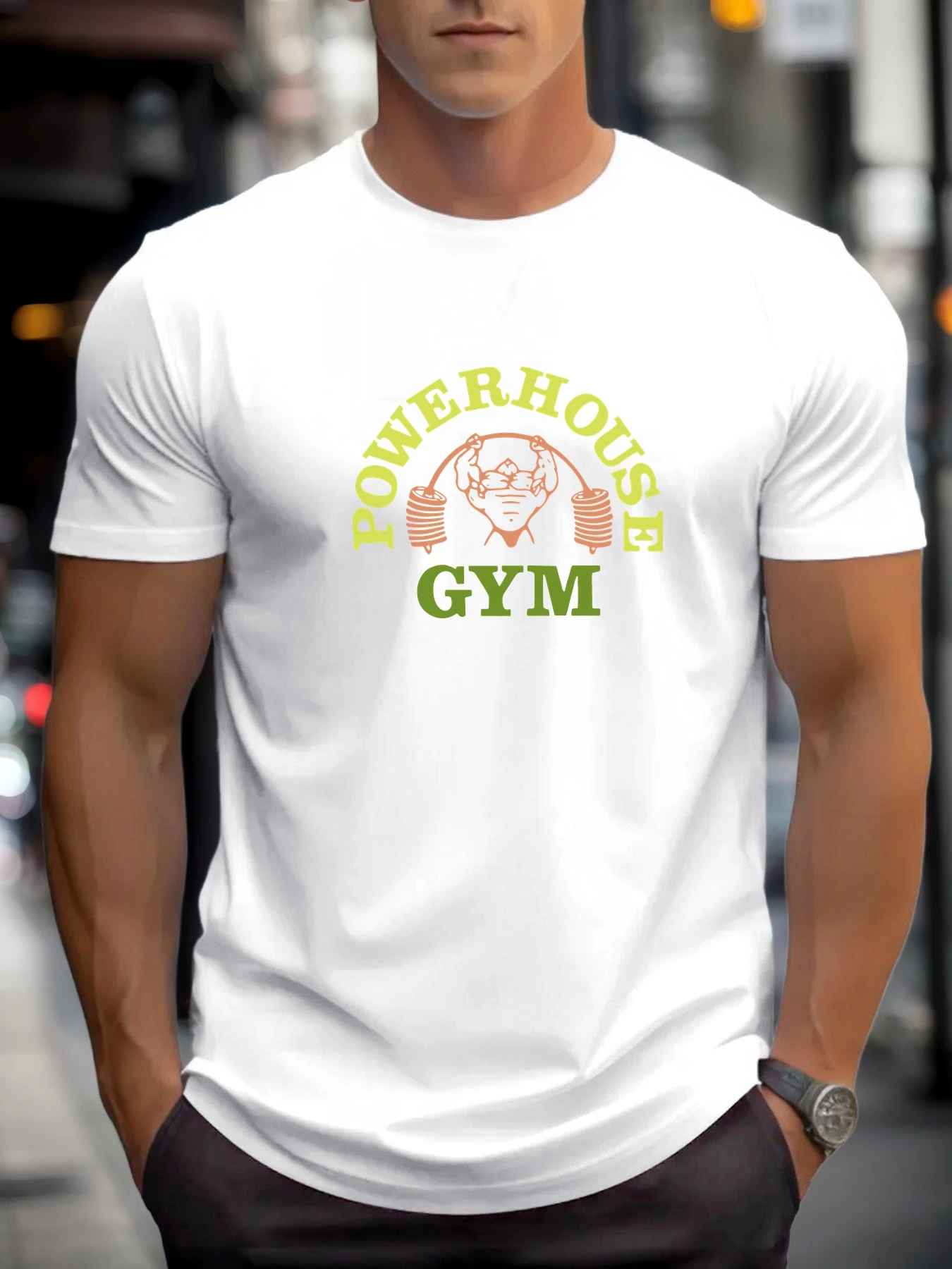

Men's Powerhouse Gym Graphic T-shirt Short Sleeve Trendy Fitness Casual Summer Breathable Cool High Quality Streetwear Tee