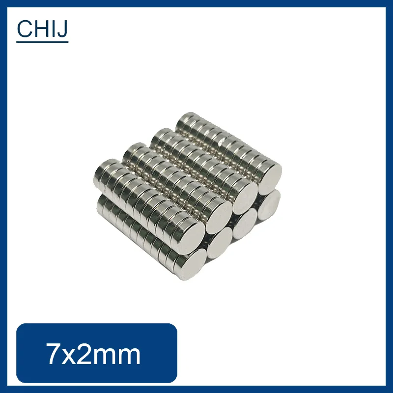 50/100/200PCS Round Magnet 7x2mm Neodymium N35 Permanent NdFeB Super Strong Powerful 7*2 Magnetic imane Disc Standard Magnet 7x2