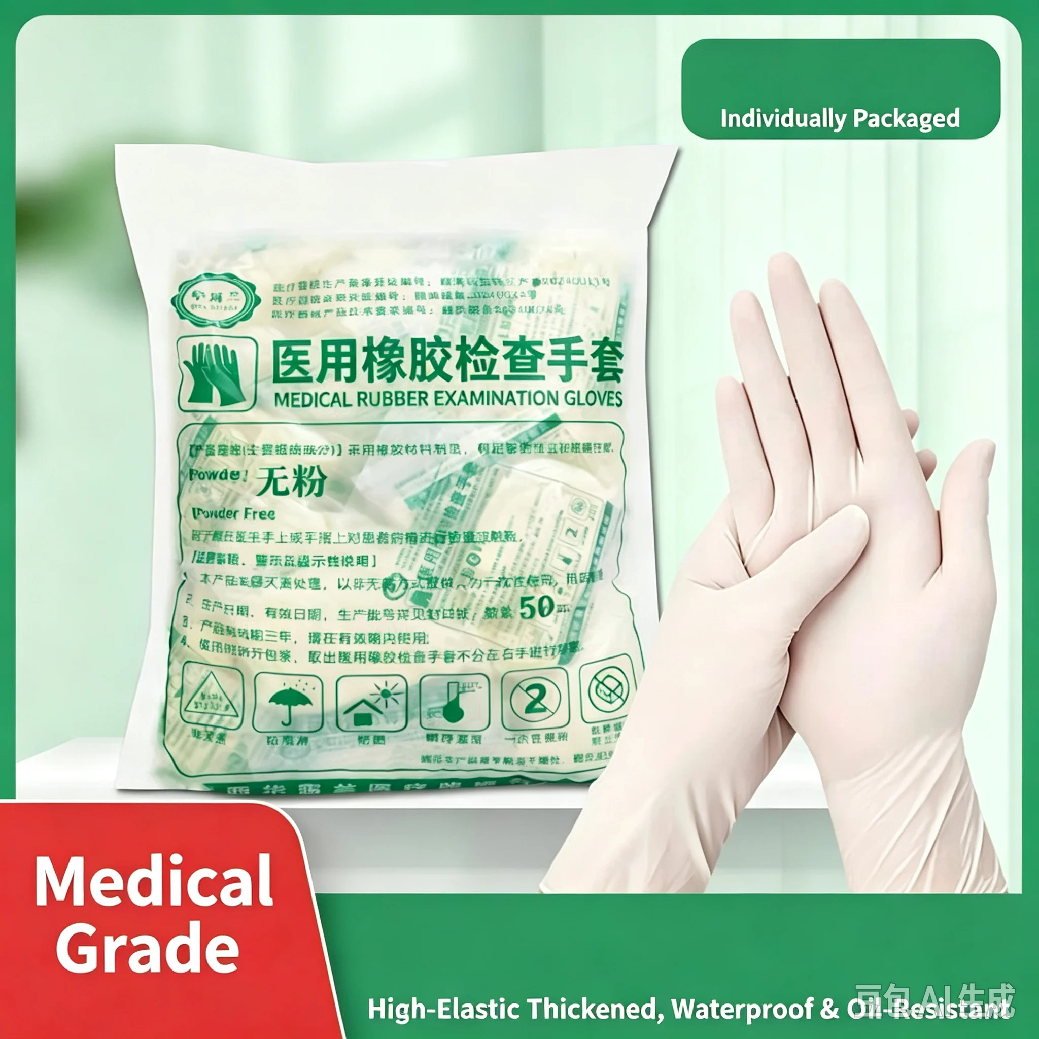 Disposable Medical Rubber Latex Gloves,High Elasticity and Durability,Individually Packaged Gloves for Tattoo