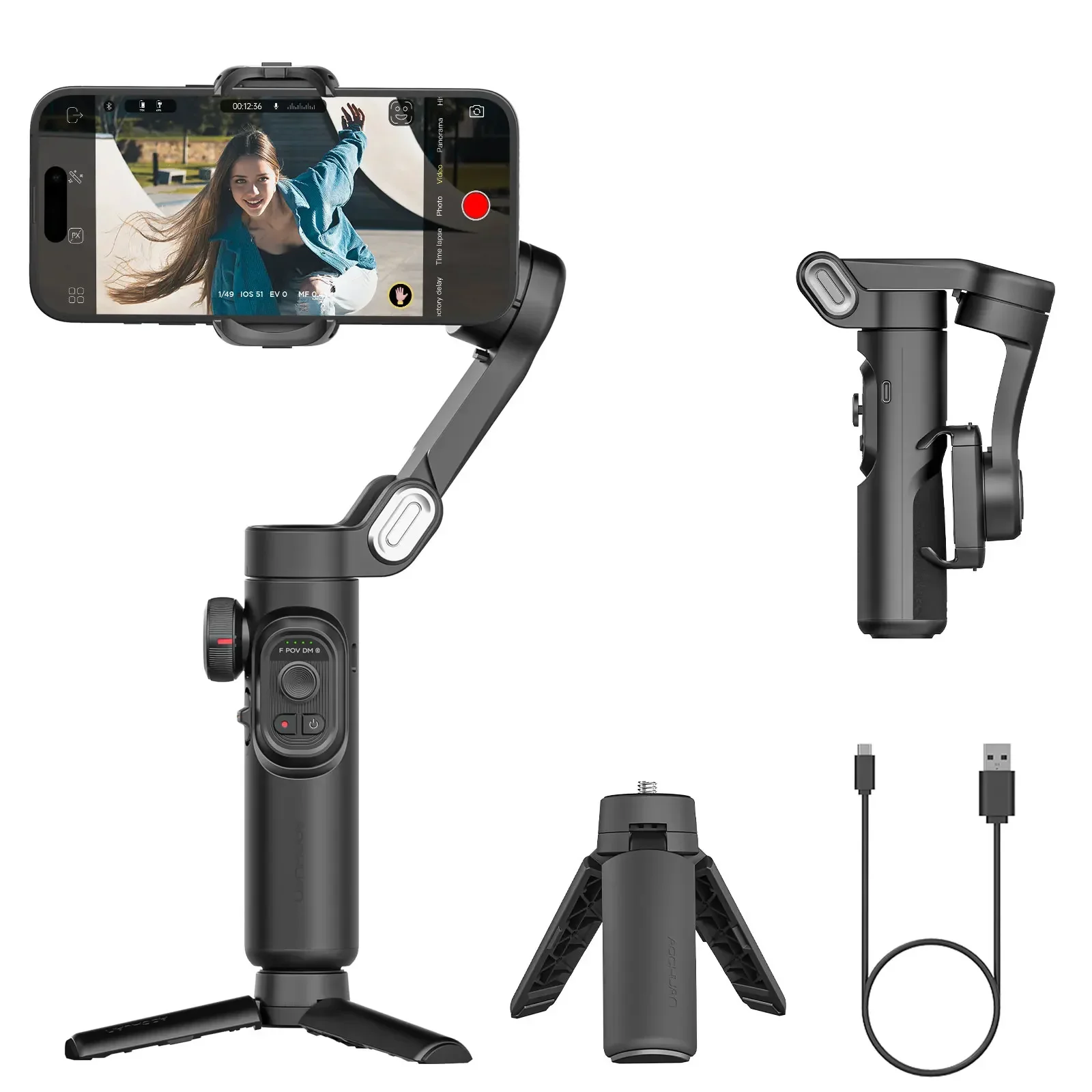 

AOCHUAN Smart XE Gimbal Stabilizer for Smartphone iPhone Video Recording Magnetic Fill Light 3-Axis Foldable Android Gimble