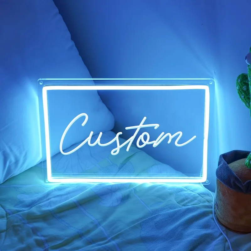 

Неоновая вывеска на заказ с регулировкой яркости, персонализированная квадратная светодиодная лампа с гравировкой букв для декора спальни, питание от USB, подарок